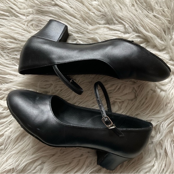 Very Fine Black Leather Ballroom Salsa Latin Dance Shoe High Heels EUC Size 8.5 - Picture 2 of 9